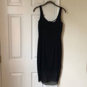 Black sequence cocktail dress.